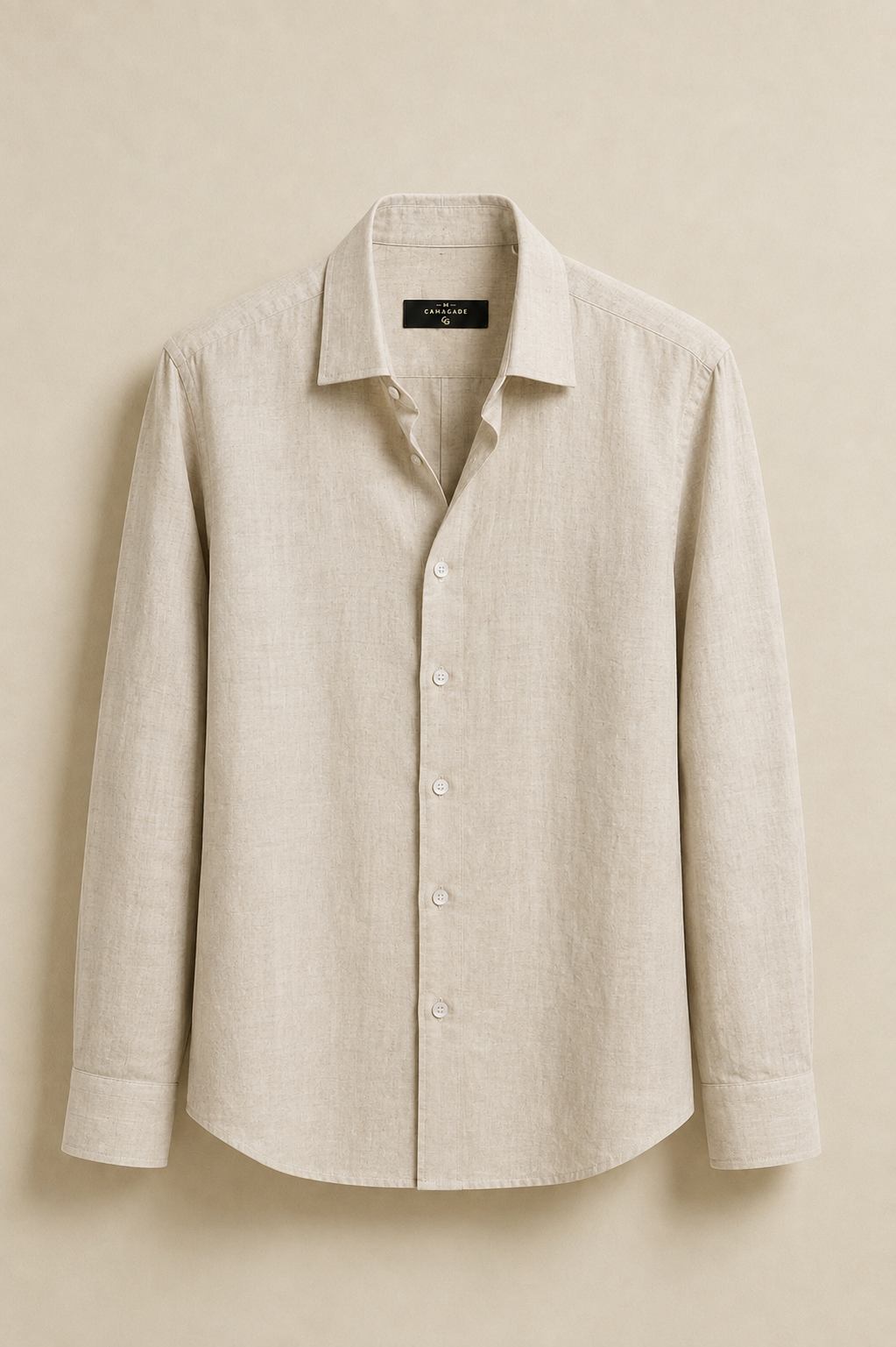 Beige Linen Slim-Fit Shirt
