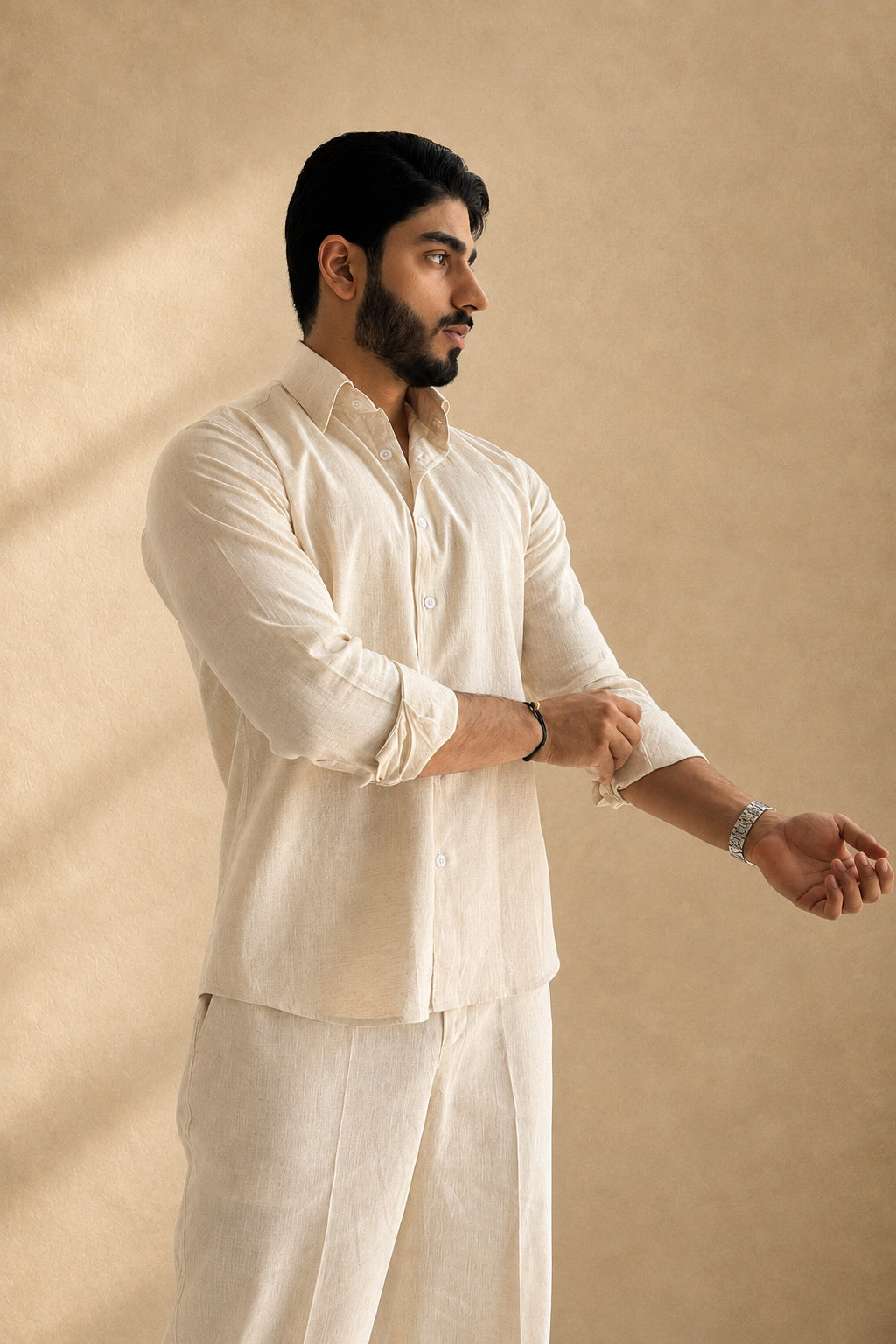 Beige Linen Slim-Fit Shirt