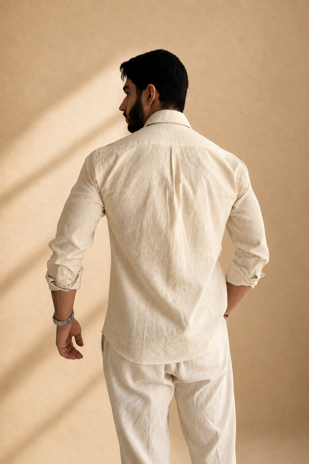 Beige Linen Slim-Fit Shirt