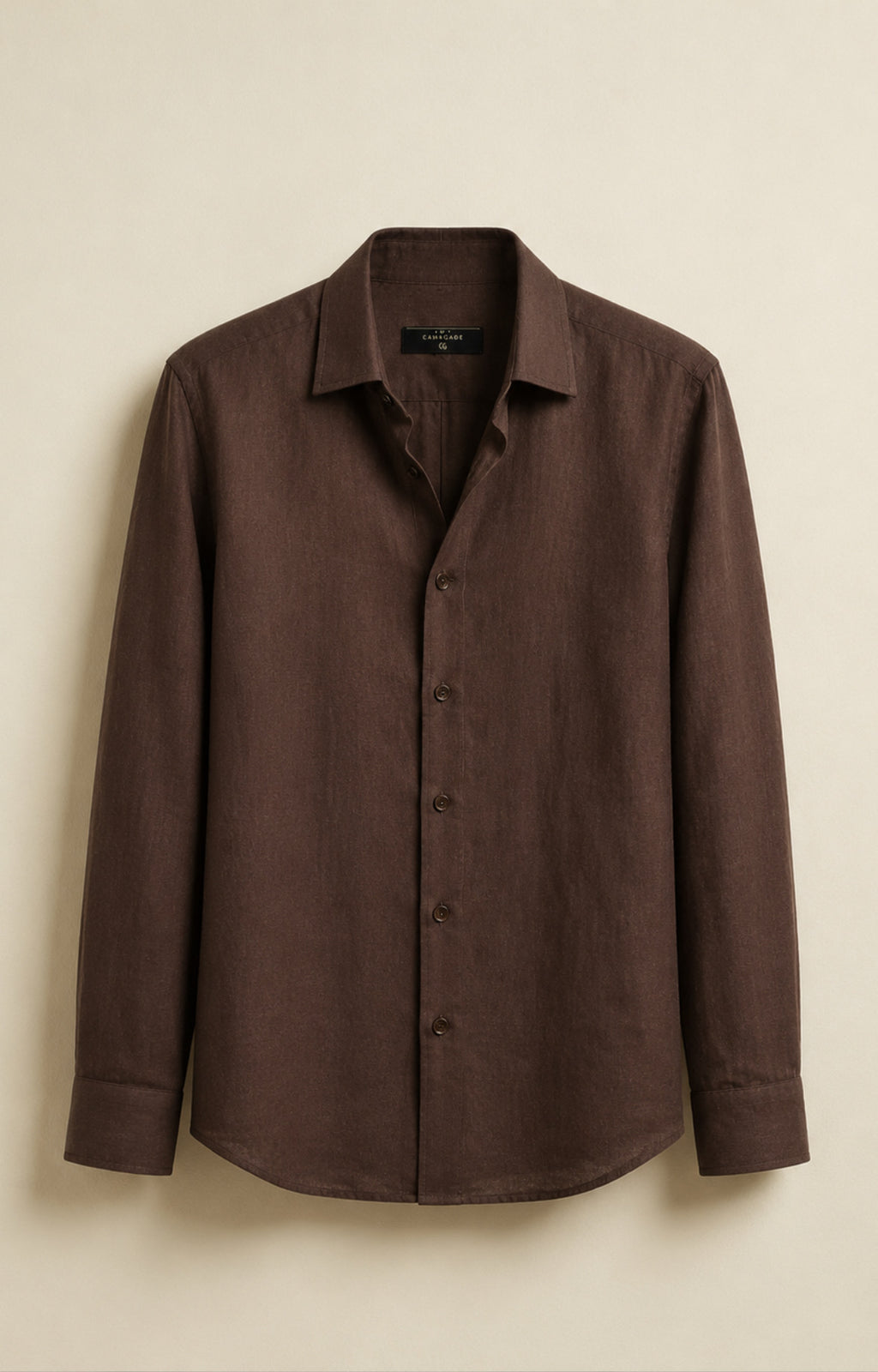 Brown Linen Slim-Fit Shirt