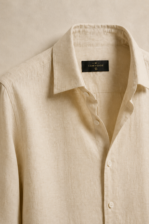 Beige Linen Slim-Fit Shirt