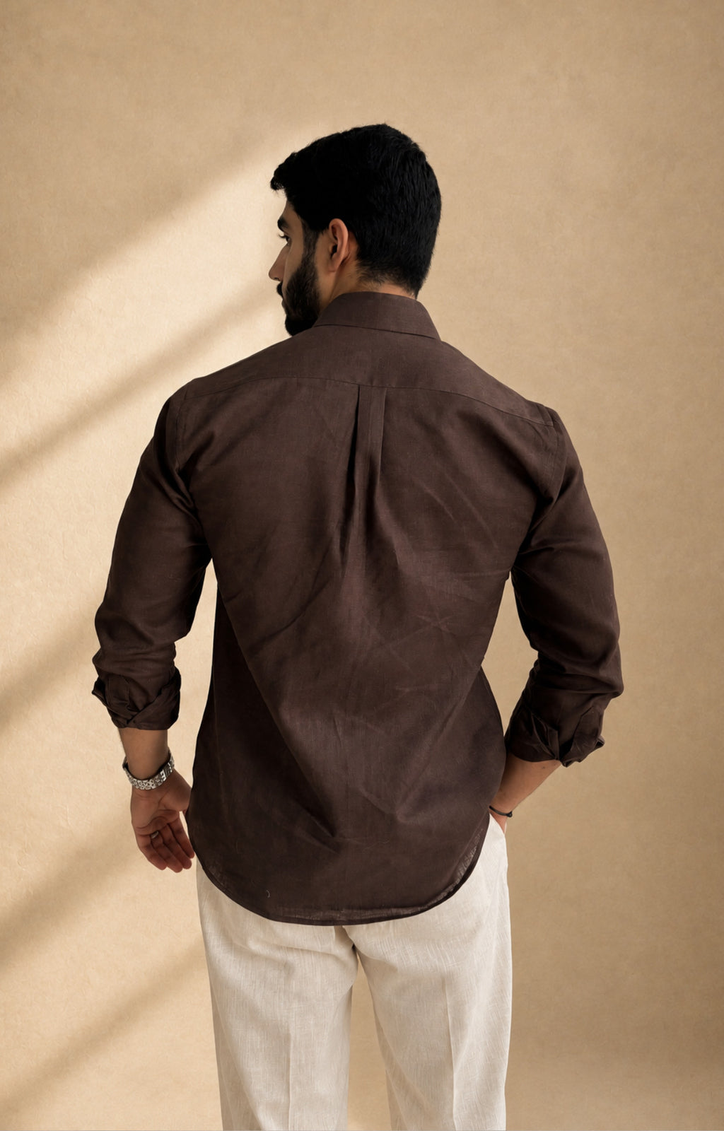 Brown Linen Slim-Fit Shirt