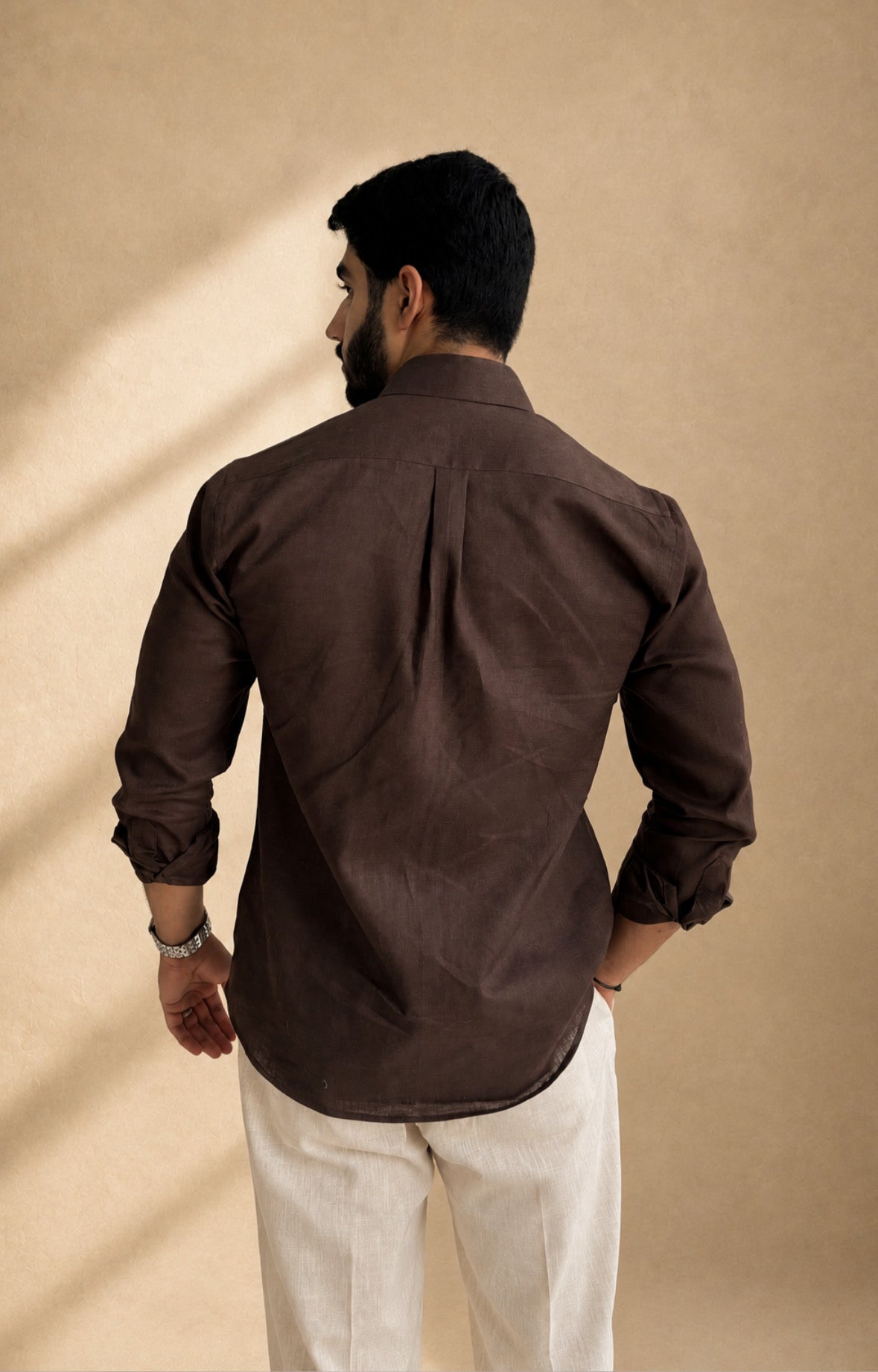 Brown Linen Slim-Fit Shirt