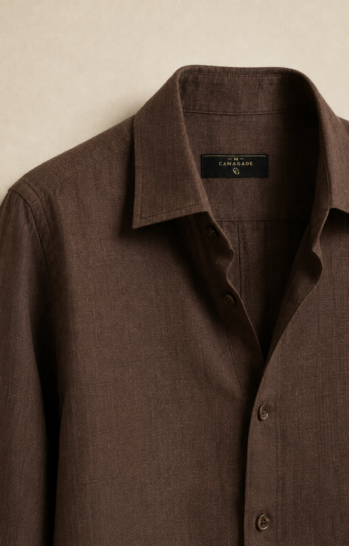 Brown Linen Slim-Fit Shirt